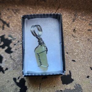 Wire Wrapped Green Stone Pendant